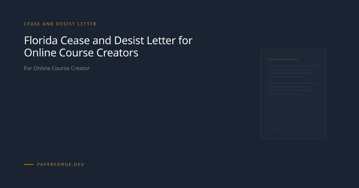 Online Course Creator Cease and Desist Letter (FL)