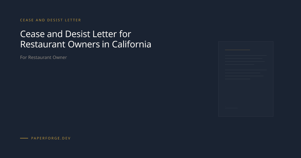Cease and Desist Letter for Restaurant Owners in California | PaperForge